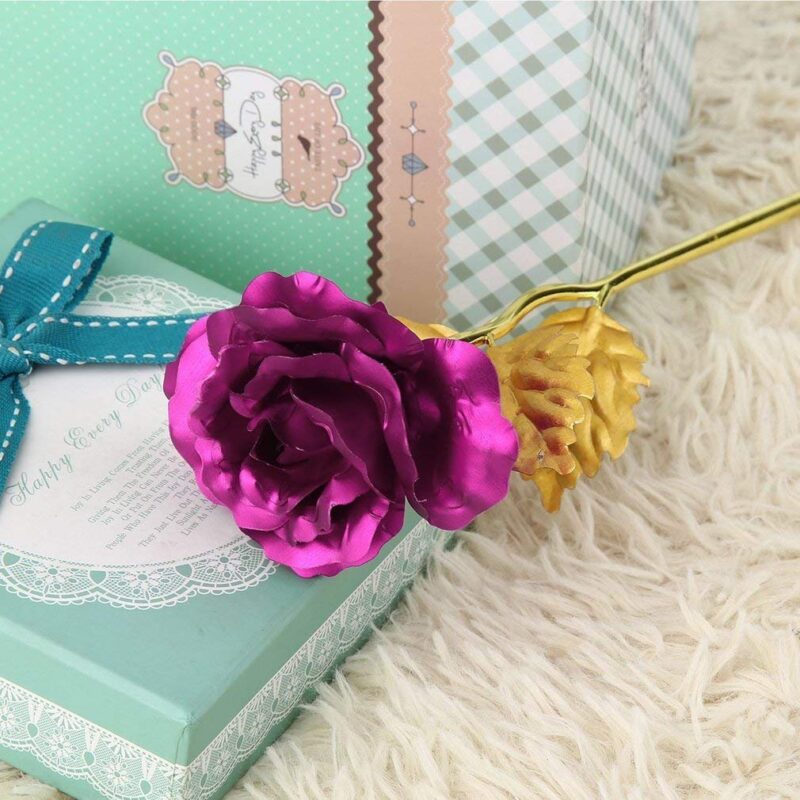 24K Gold Foil Artificial Pink Rose Flower